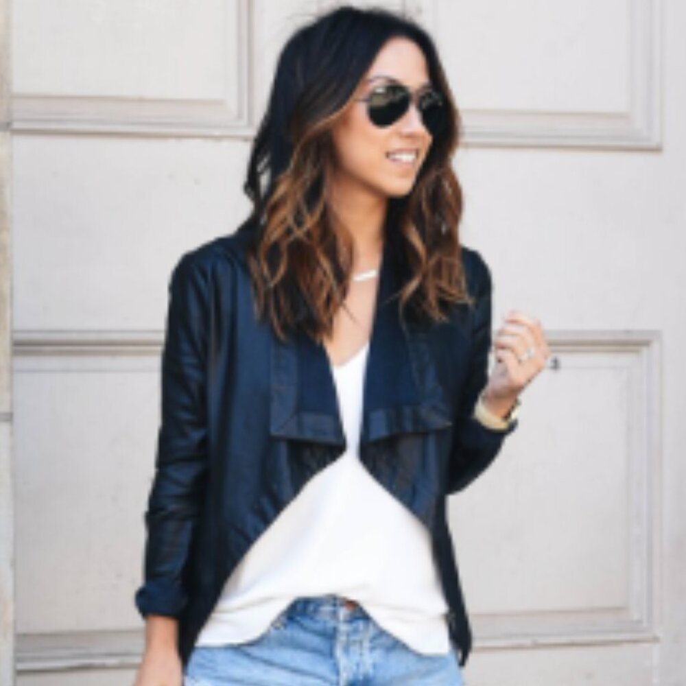 BB DAKOTA Draped Faux Leather Jacket